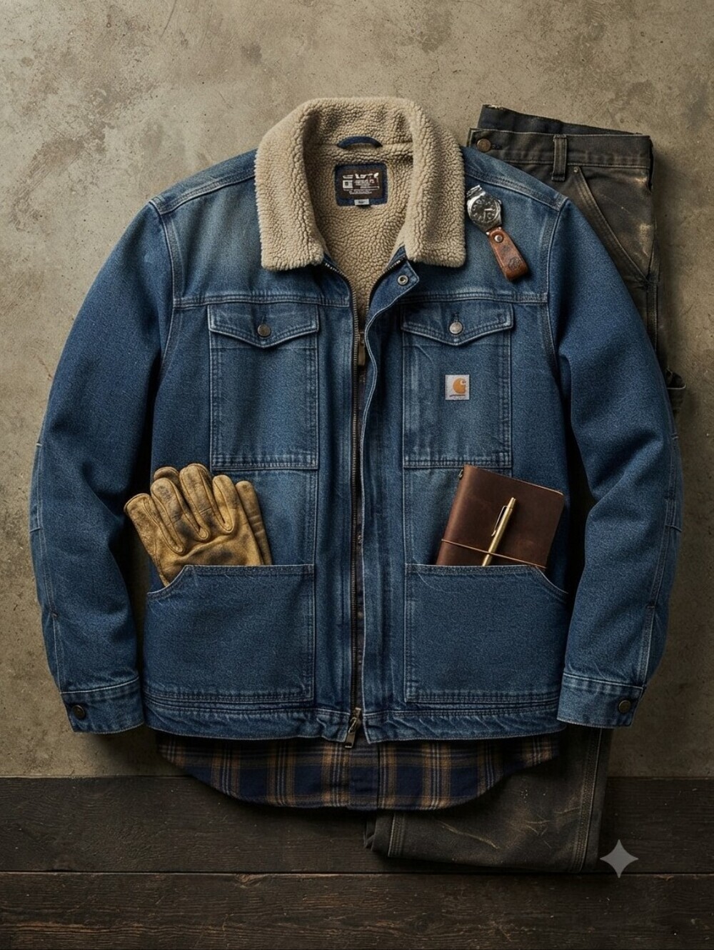 Carhartt Sherpa Lined Heavy Denim Work Coat